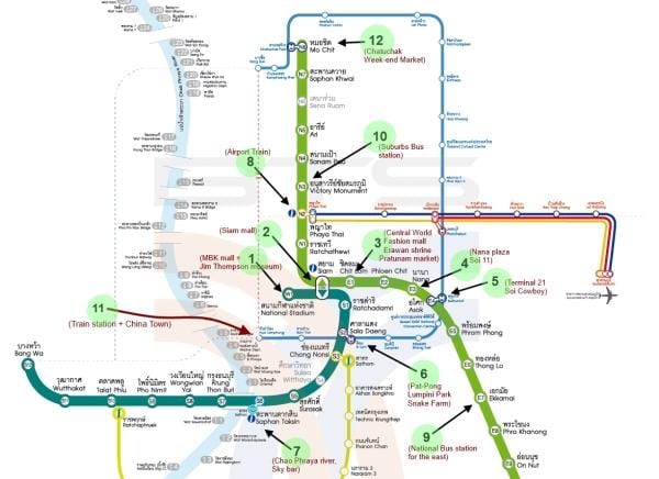 карта на Банкок BTS картата със забележителности