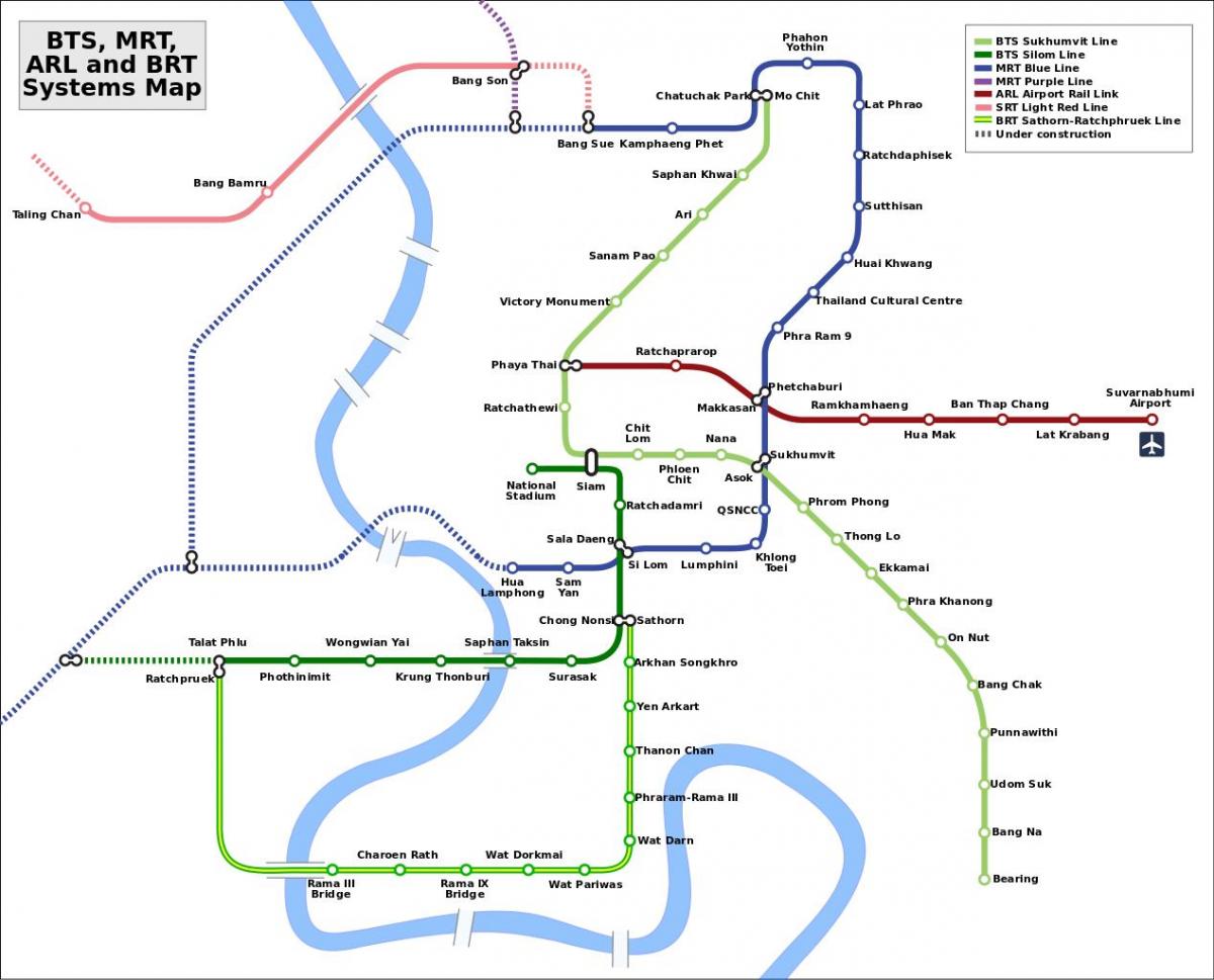 бангкокского метростанция MRT на картата