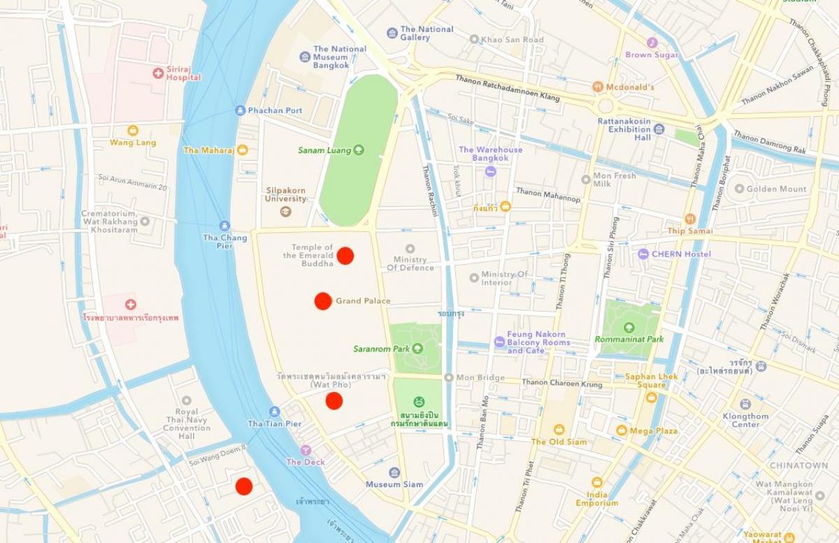 карта на храмове в Банкок