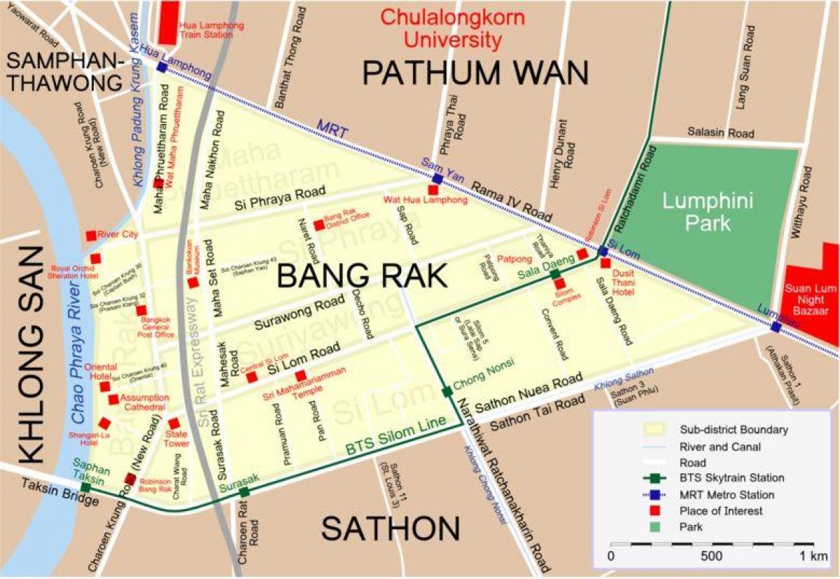 карта на Банкок червените фенери