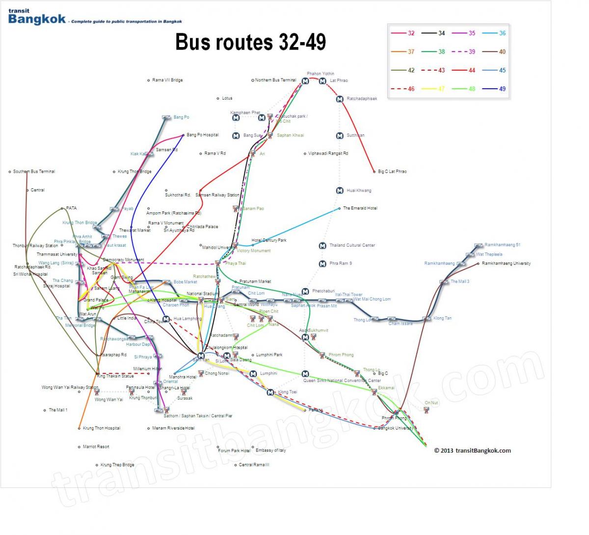 карта на автобусни линии Банкок