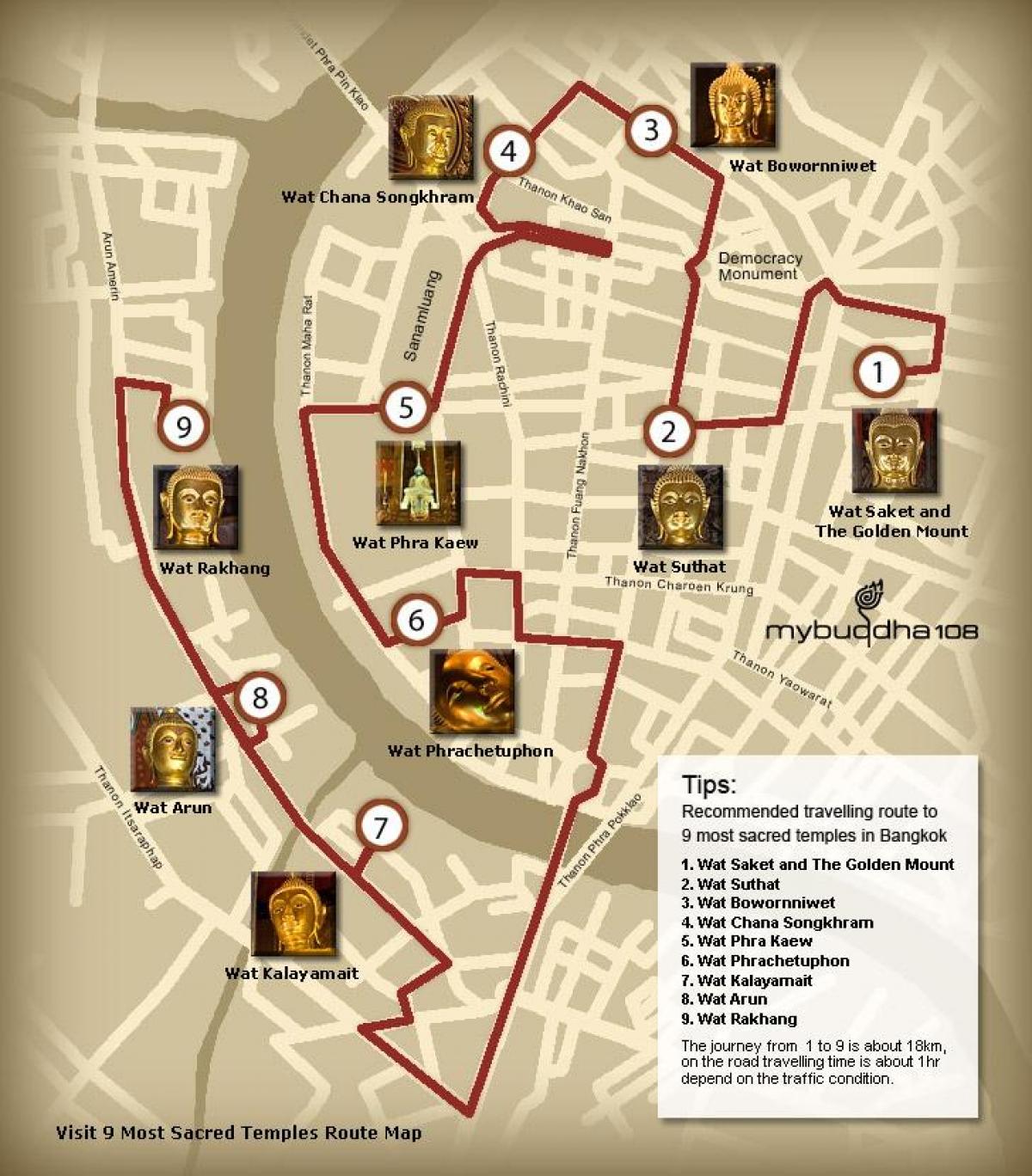 карта на Банкок храма на турне
