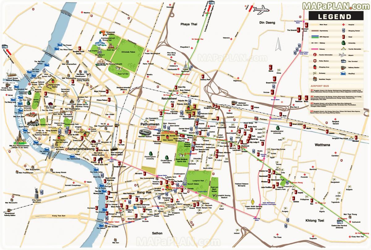 основните забележителности на Банкок на картата